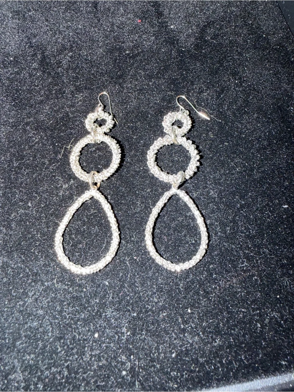 Silver Double Hoop Drop Earrings - Silver Teardrop Dangle